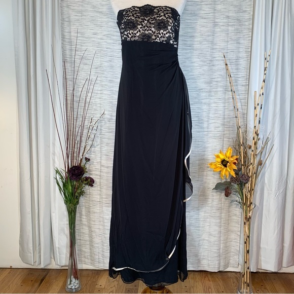 Bari Jay black and cream strapless evening gown. - Picture 2 of 16